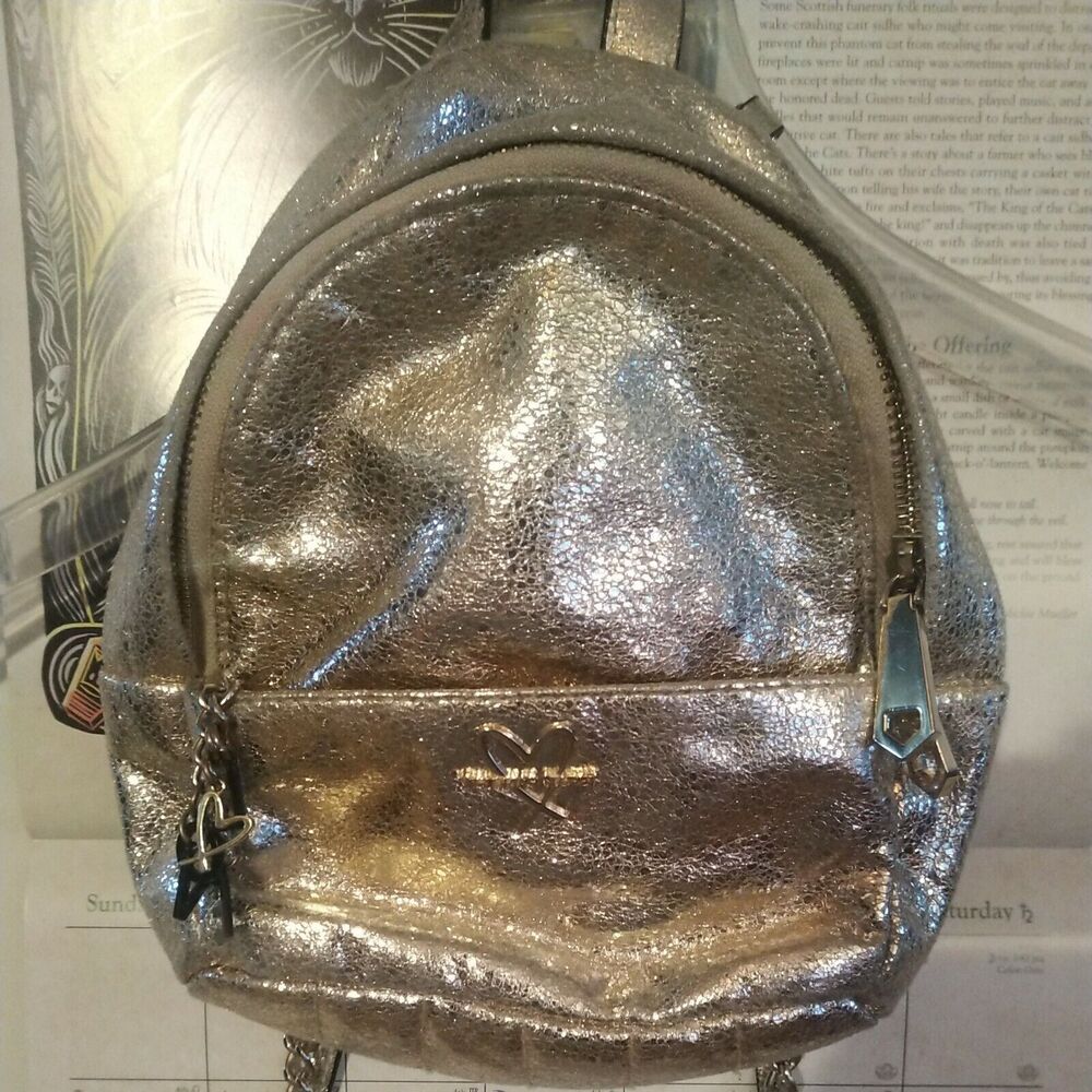 Victorias Secret Gold Backpack Mini Chain Straps Logo Charms CUTE!!!